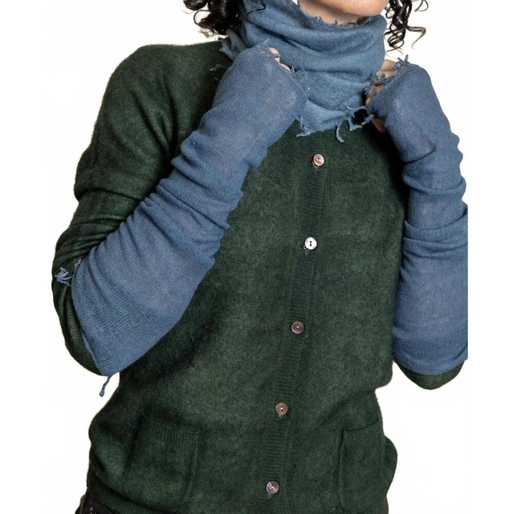 NEW LALAERRE long fingerless gloves in jean light blue